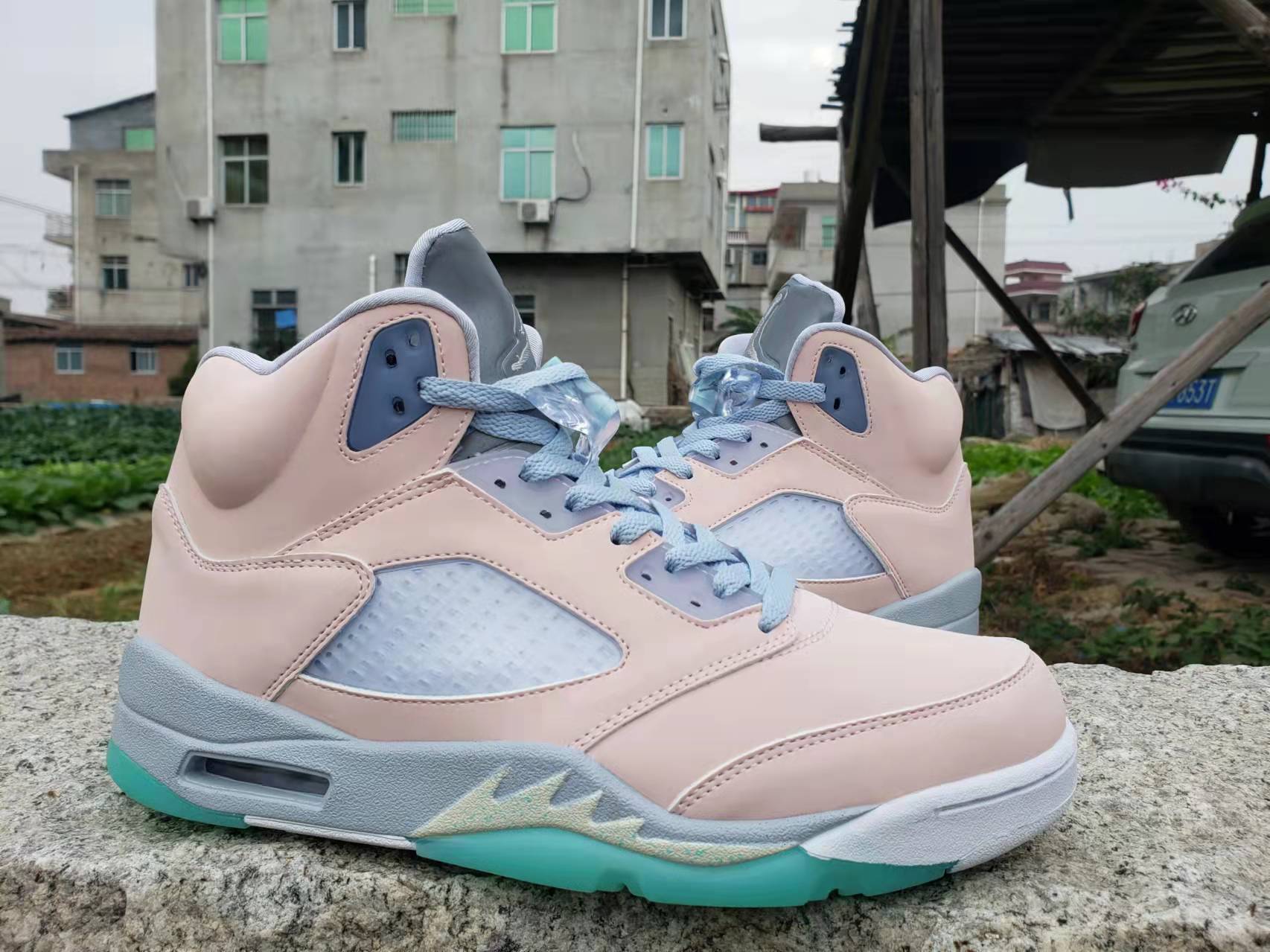 2022 Air Jordan 5 Pink Jade Blue Shoes - Click Image to Close